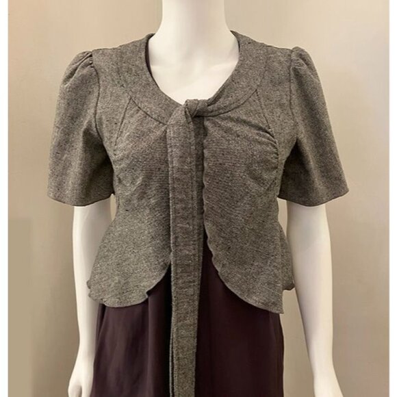 Vintage retro 1940s/50s look short sleeve tweed jacket, peplum, front tie, M - Picture 2 of 5